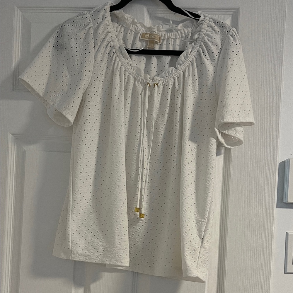 #40.Michael Kors White Eyelet Blouse